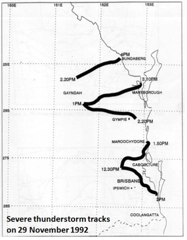 Nov 1992: track of thunderstorms 29 Nov